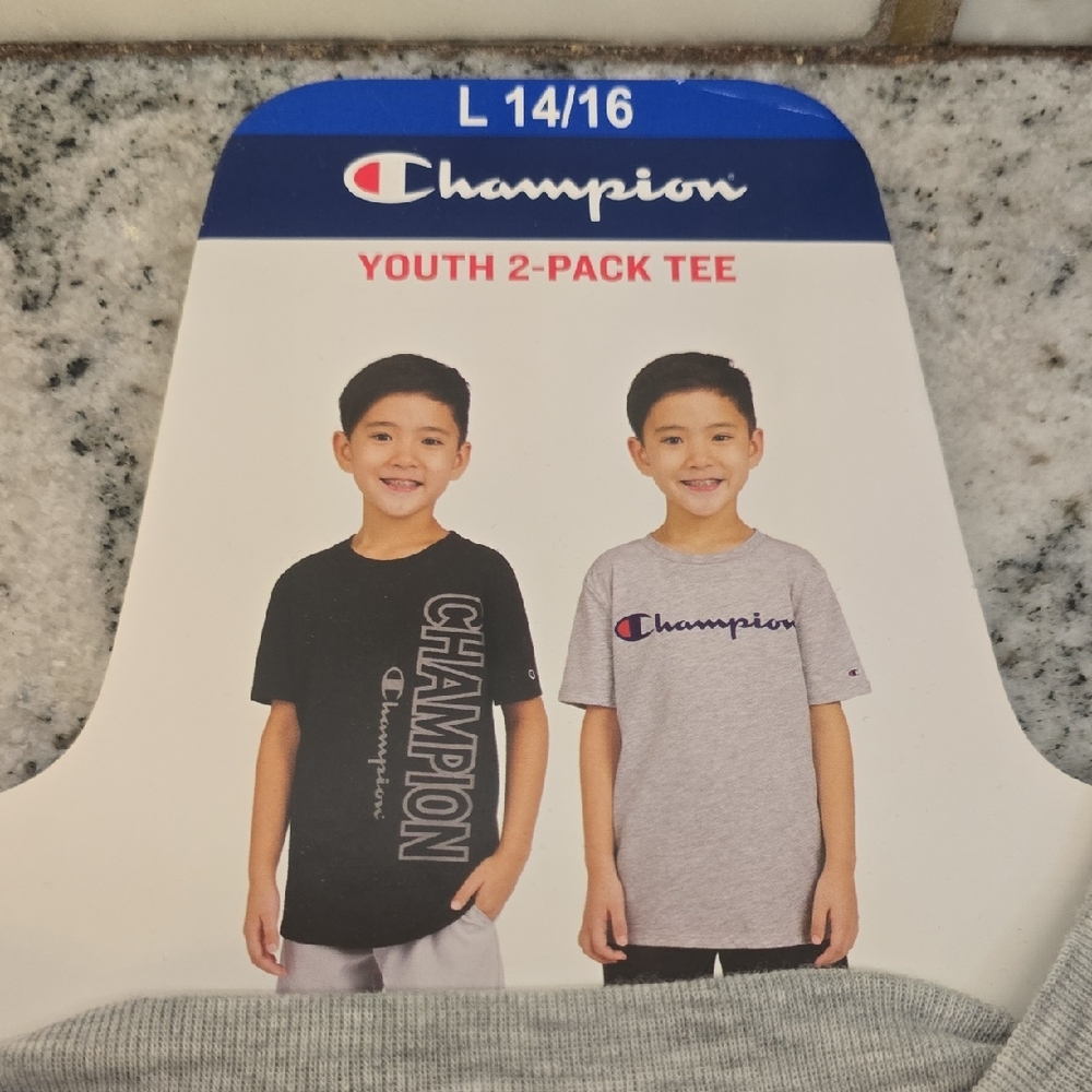 Champion Boys 2 Pack T Shirts - Gray & Black Size Large 14/16